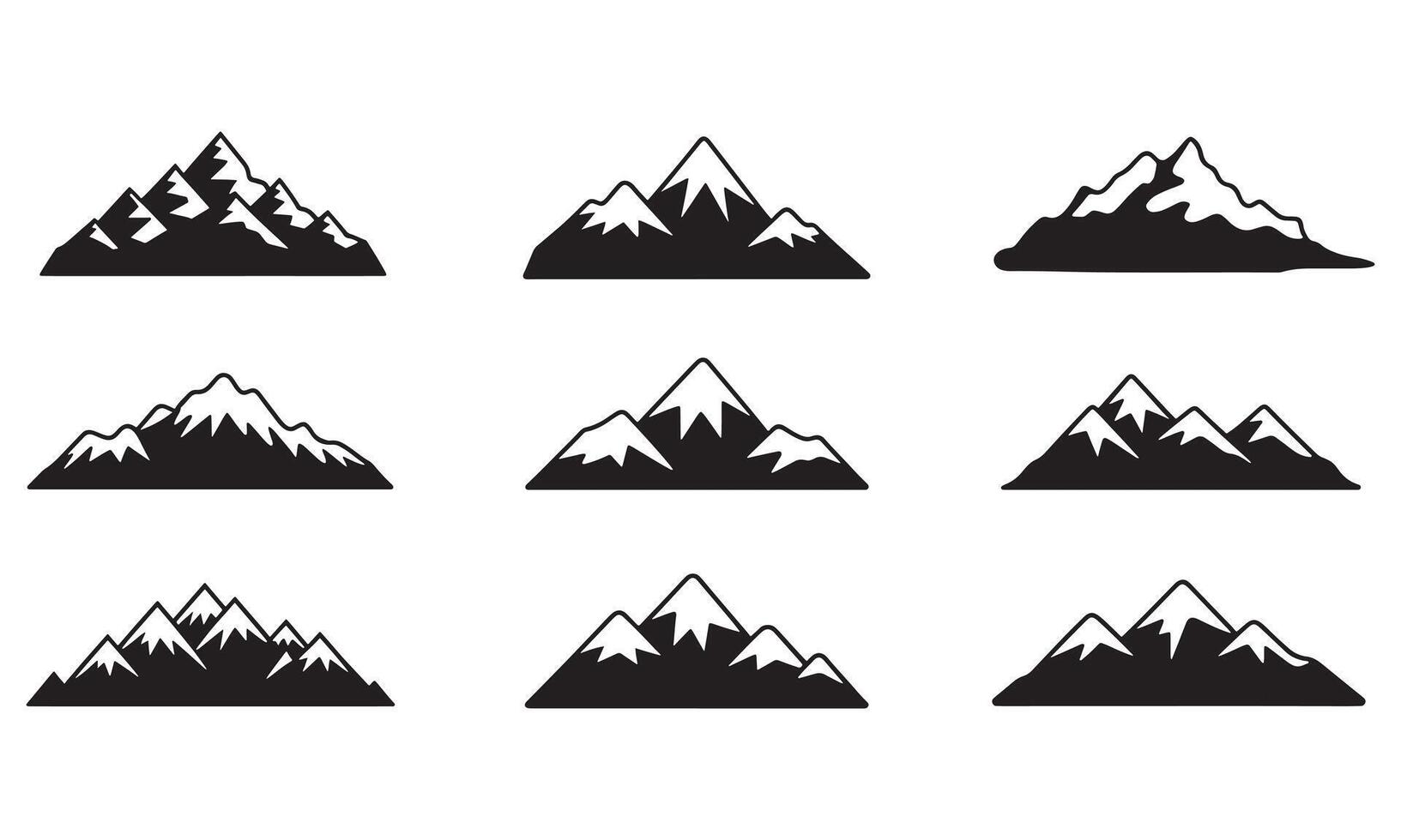 Black and white mountain range icons set on white background illustration vector