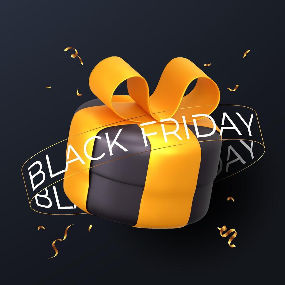 Black Friday banner design with 3D gift icons. Isolated for promotion and advertising. vector