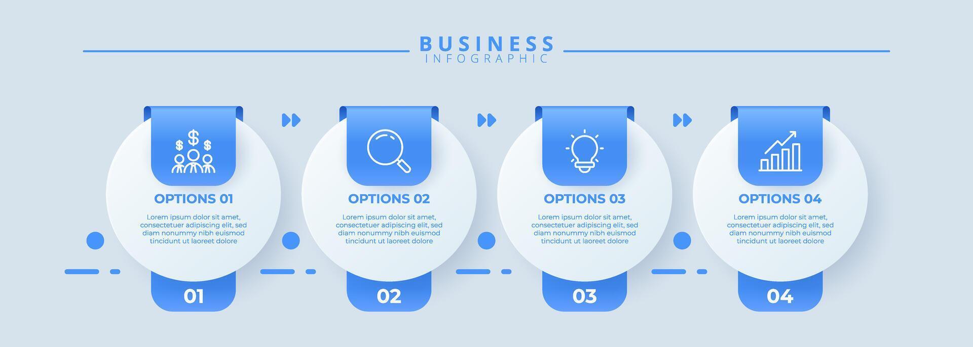 Modern infographic with 4 steps and icons for business concepts. Suitable for workflow layouts, flowcharts, process charts, and data presentation. vector