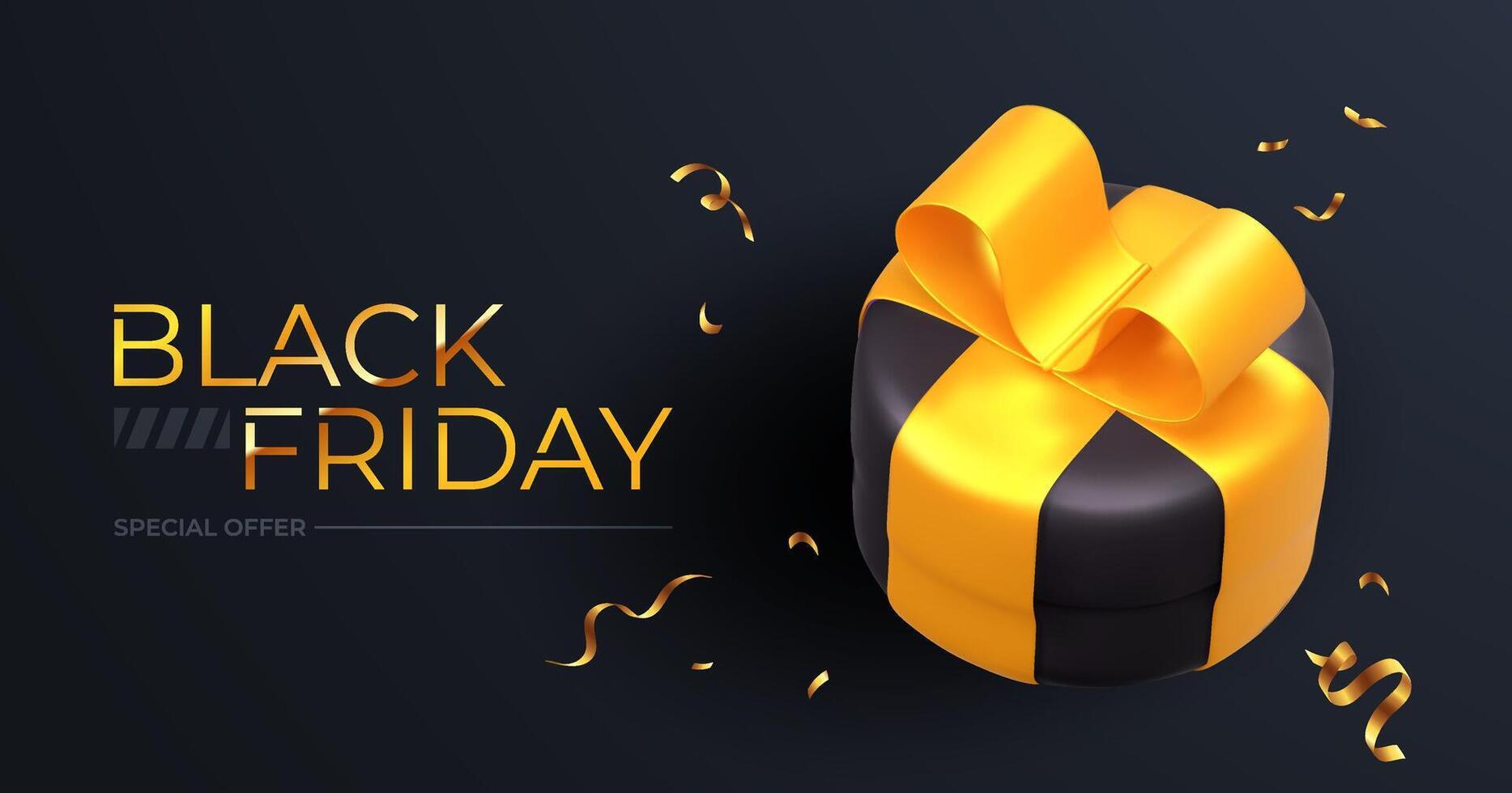 Black Friday banner design with 3D gift icons. vector