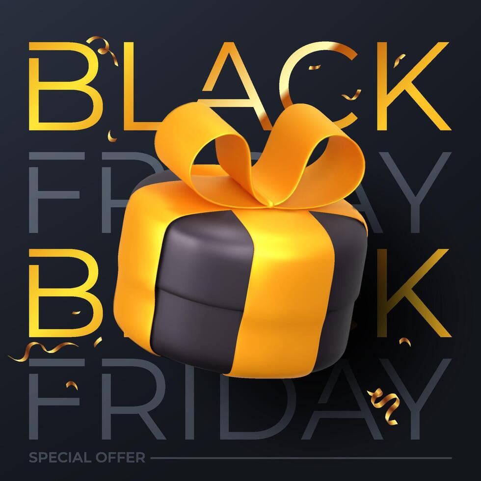 Black Friday banner design with 3D gift icons. Isolated illustration for promotion and advertising. vector