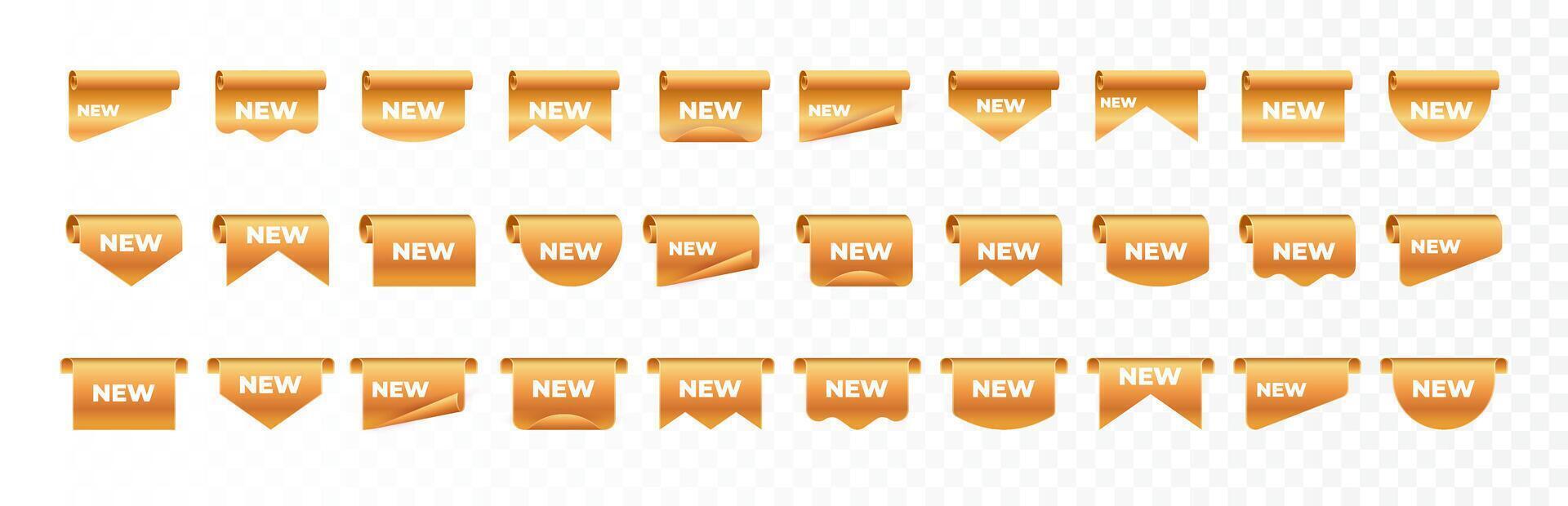 Gold tag icons set. 3D Gold accented labels, banners, and ribbons for sales vector
