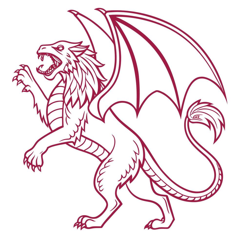 Crimson Dragon Lion Hybrid Vetor Illustration Fierce Winged Creature Fantasy Art vector