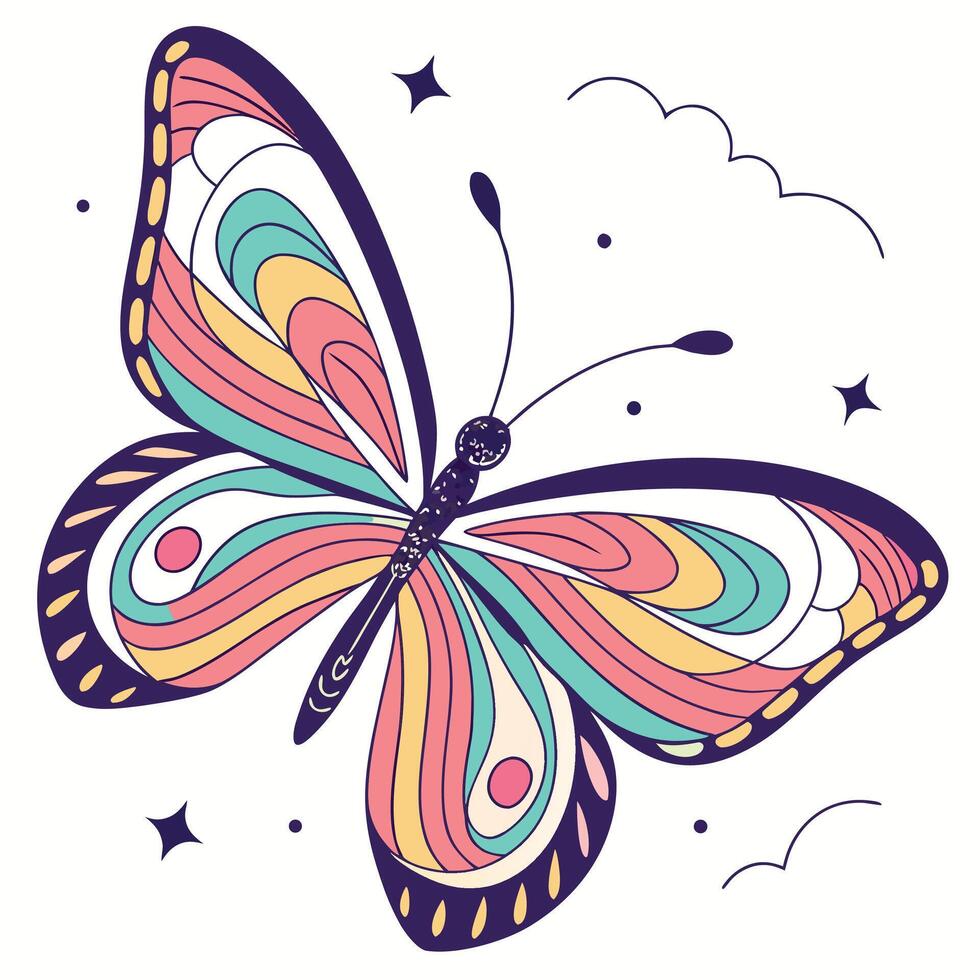 Colorful butterfly with swirling wing patterns and decorative elements insect wings vector
