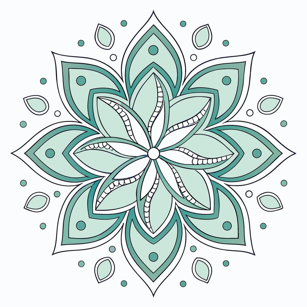 Intricate floral mandala with teal and white petals and circular accents pattern vector
