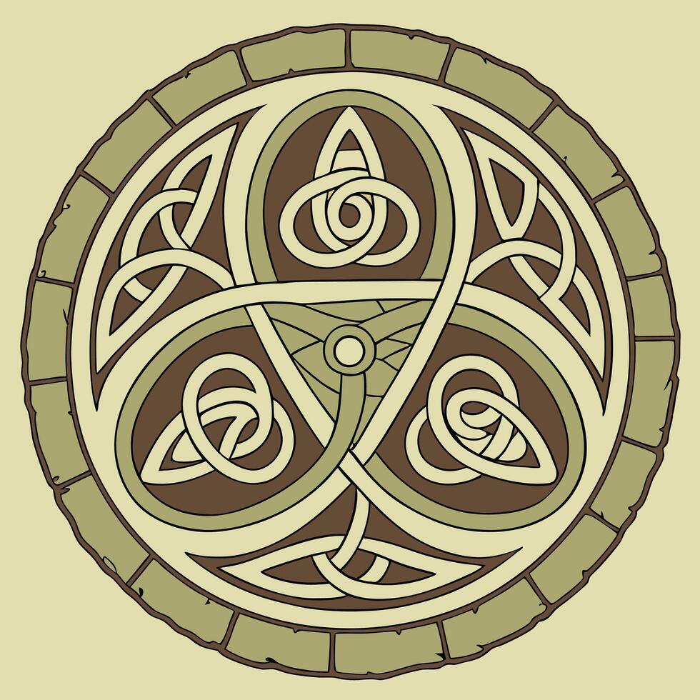 Beige Brown Celtic Knotwork Mandala Interwoven Design Circular Pattern vecto vector