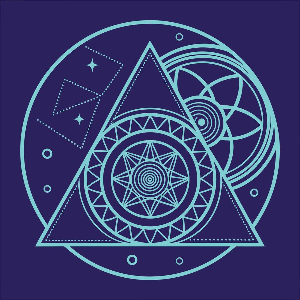 Futuristic Geometric Mandala Design Teal Blue and Dark Blue Abstract Art vecto vector