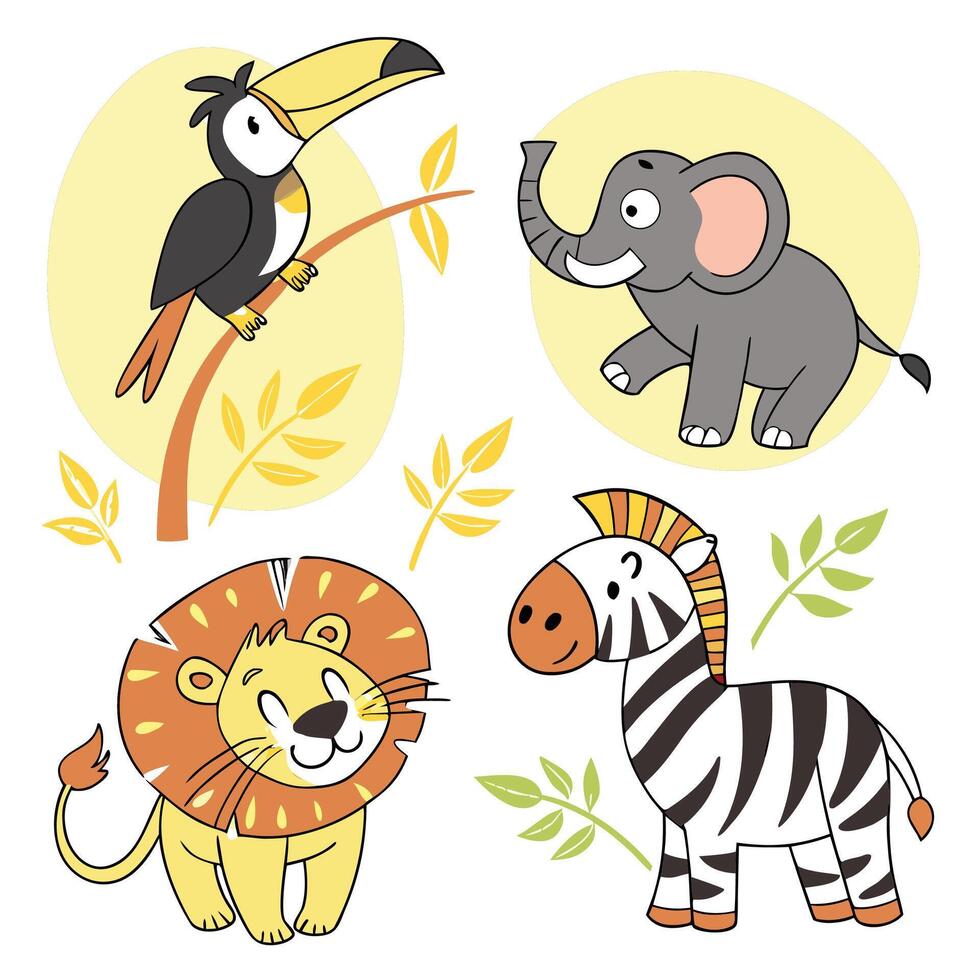 Toucan elephant lion zebra jungle animals vecto vector
