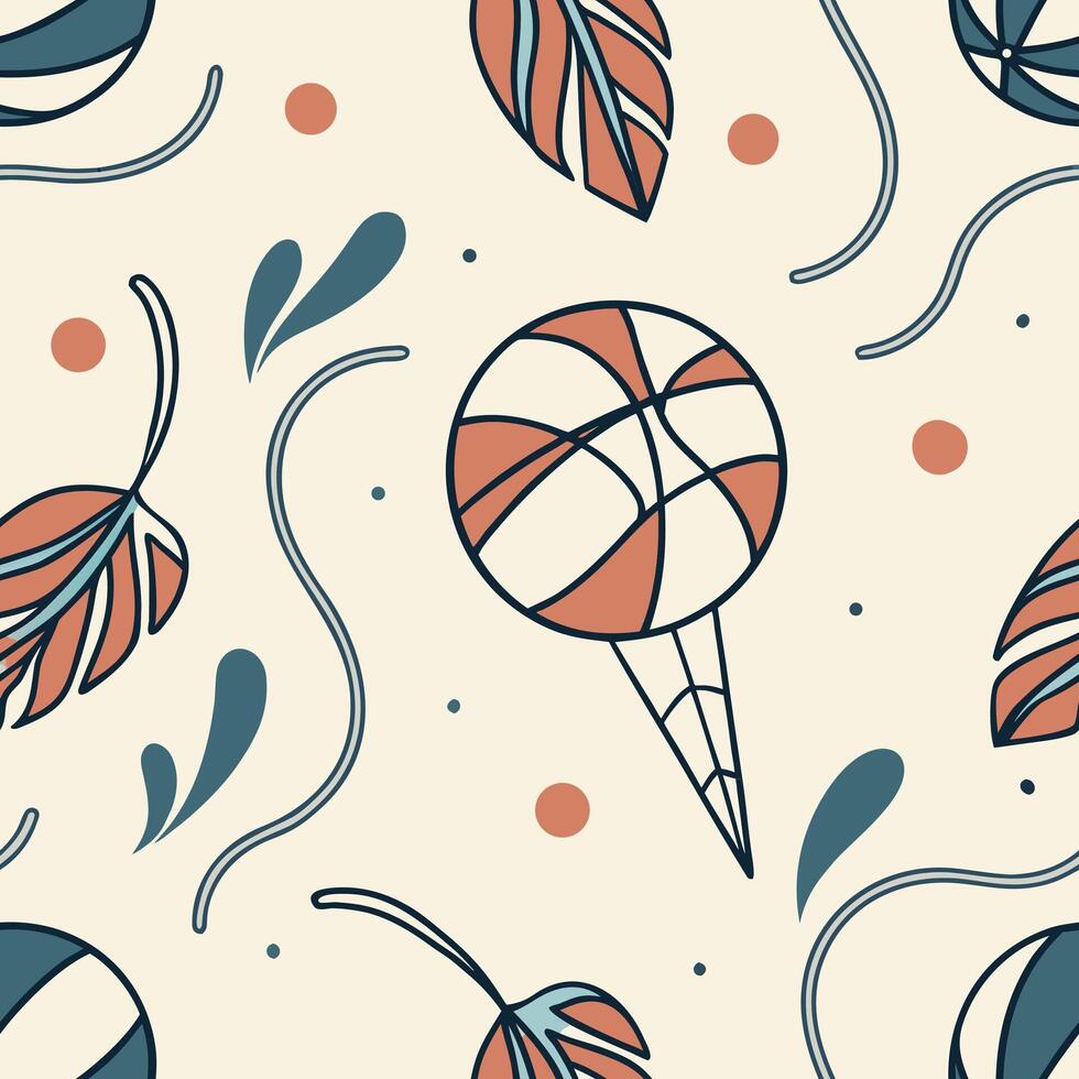 Abstract pattern with leaves and geometric shapes vecto vector