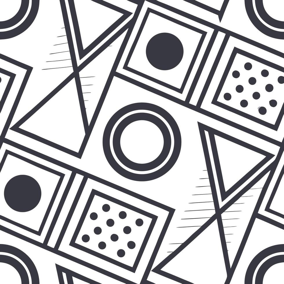 Seamless Geometric Pattern Black White Circles Squares Triangles Abstract Background Texture vector