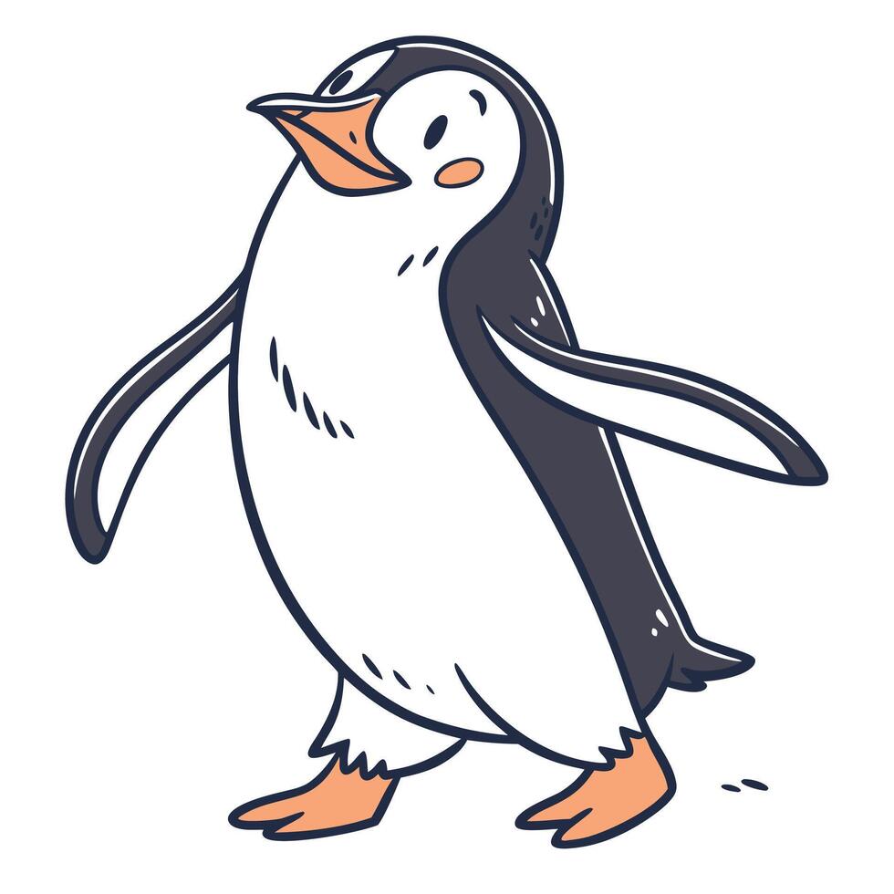 Cute cartoon penguin walking with orange feet and beak animal bird vector