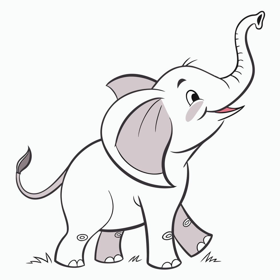 Cartoon baby elephant with trunk raised and big ears vecto illustration vector