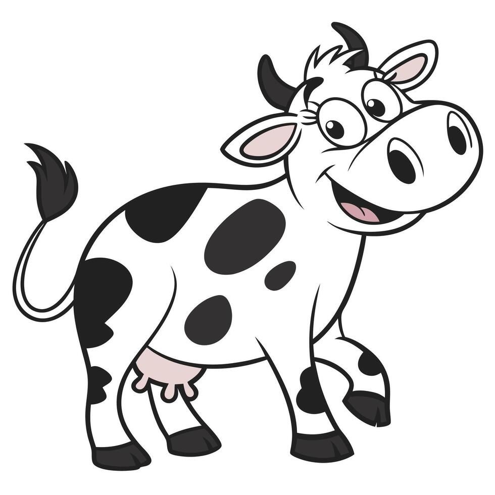 Happy cartoon cow with black spots walking illustration vecto vector