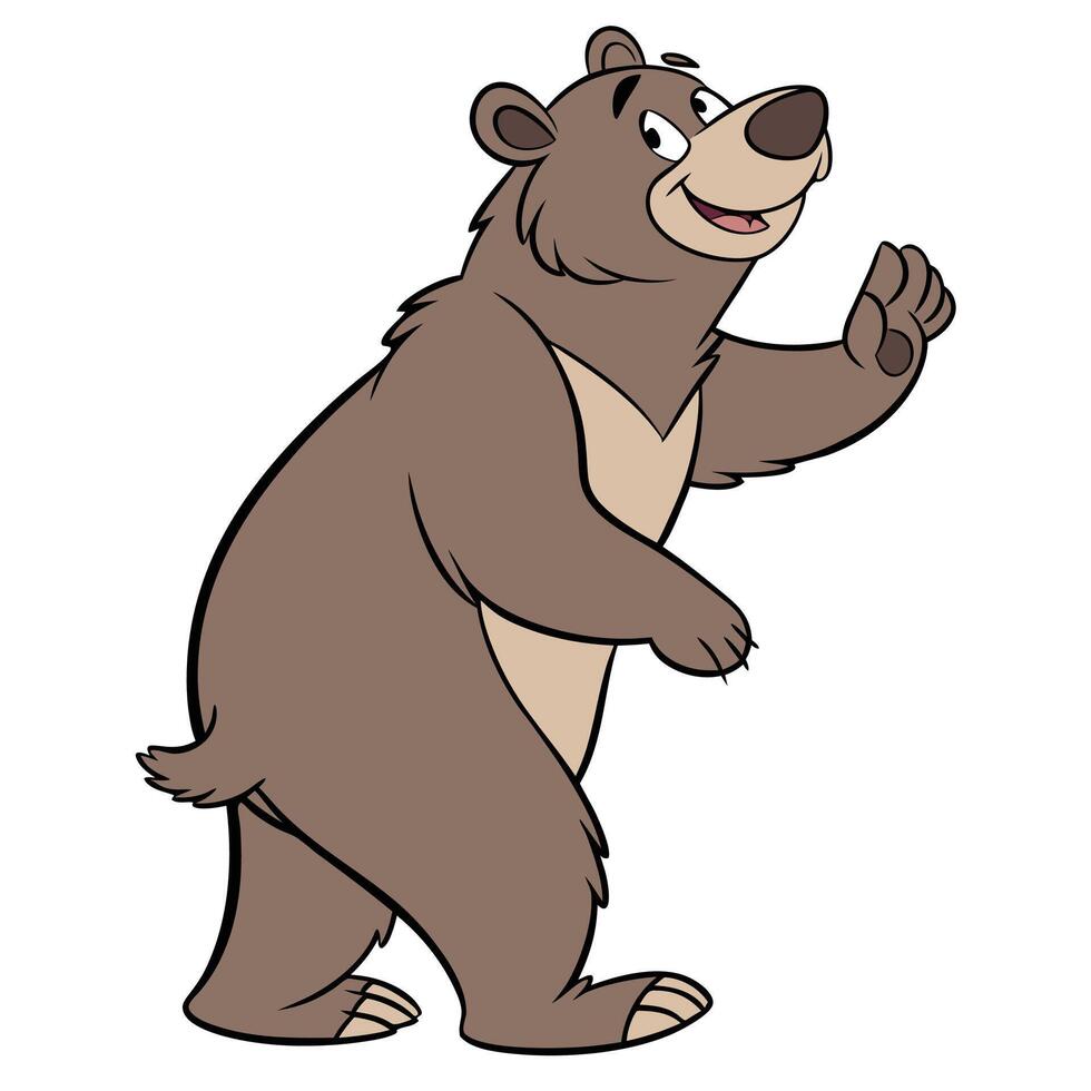 Friendly cartoon bear waving hello with a smile illustration animal vector