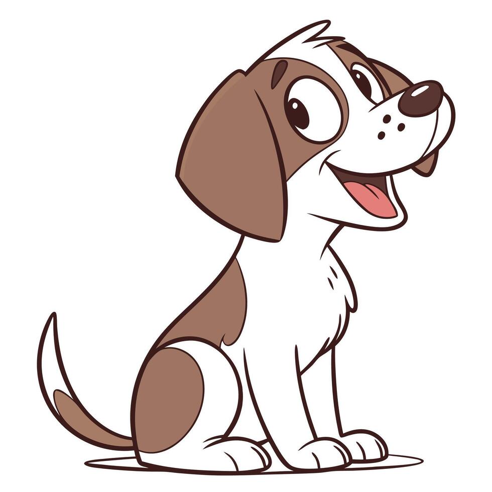A happy cartoon dog with brown and white fur sitting puppy vector