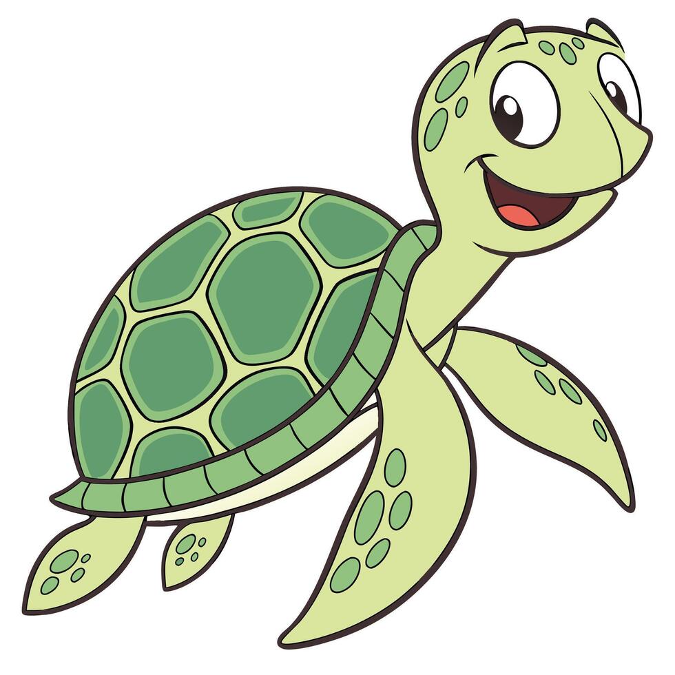 Cheerful green turtle swimming with a patterned shell cartoon vector