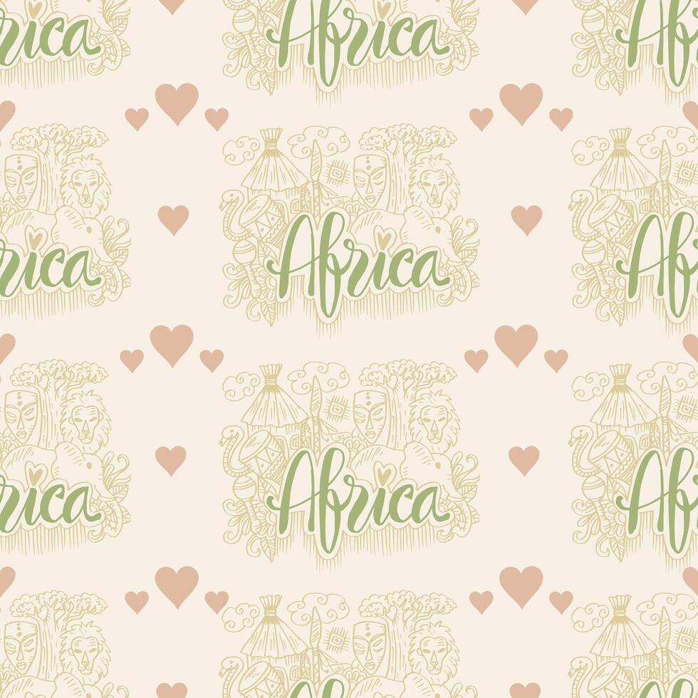 Seamless pattern with hand drawn doodle africa travel illustration. vector