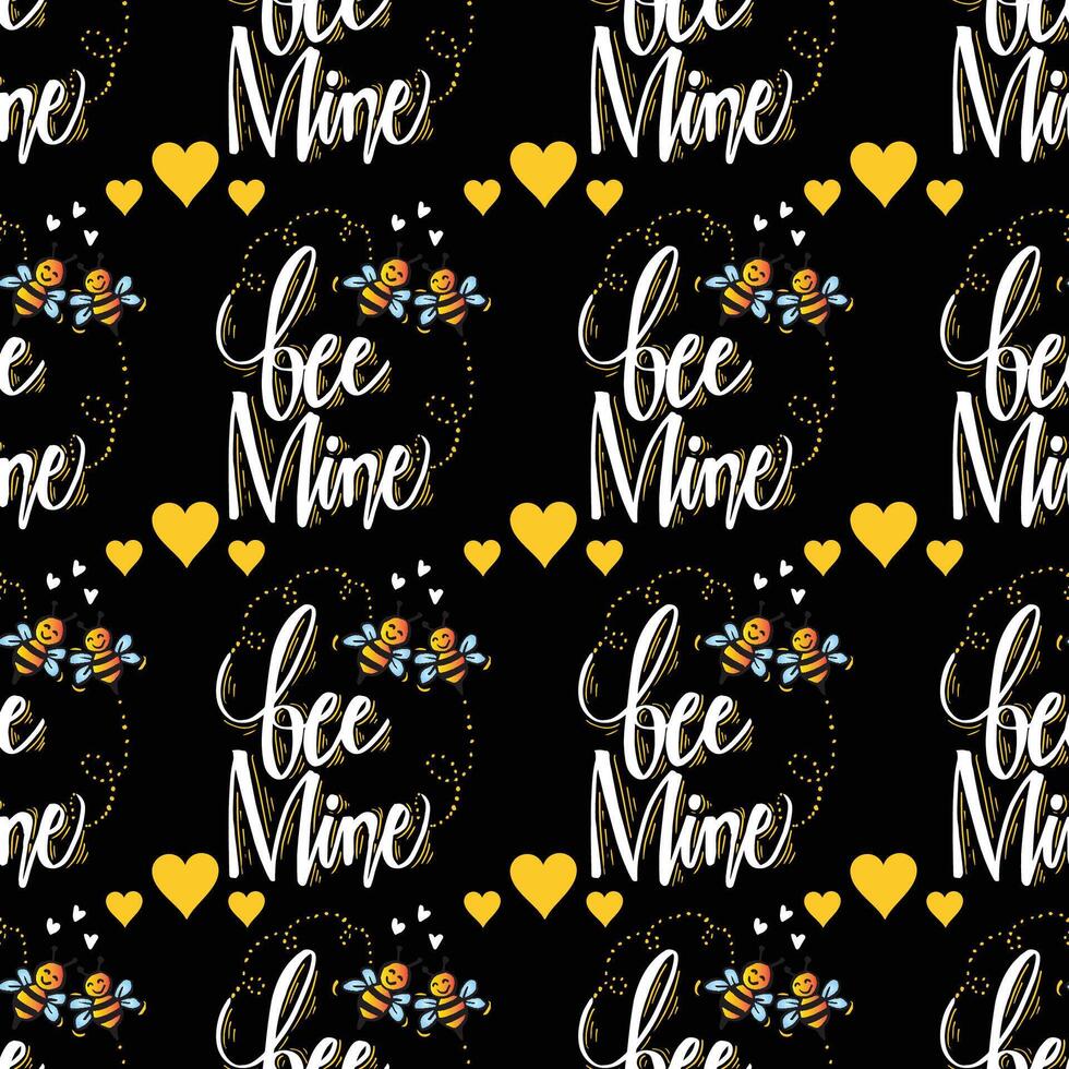 Be mine. Hand lettering. Seamless pattern. vector