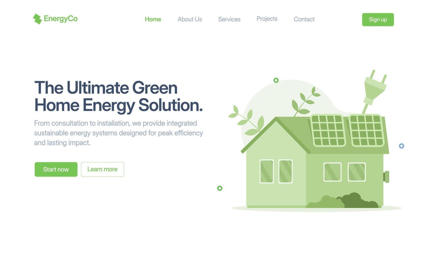 Green home energy solution with solar panels vector