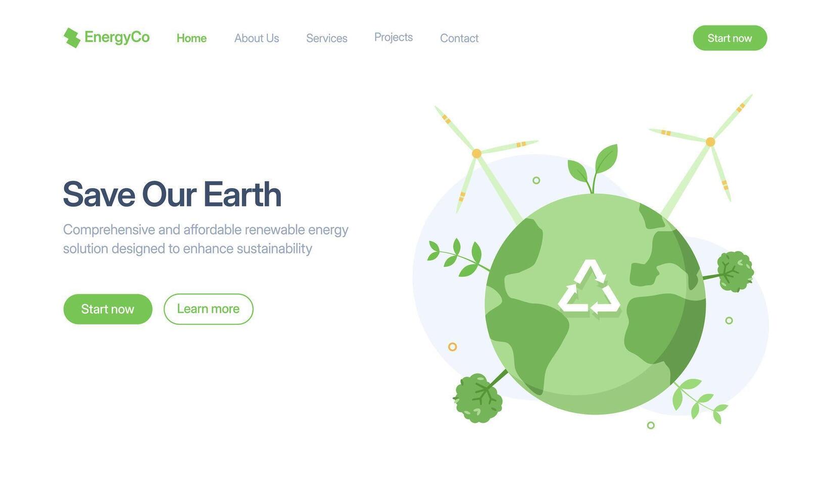 Earth with renewable energy symbols vector