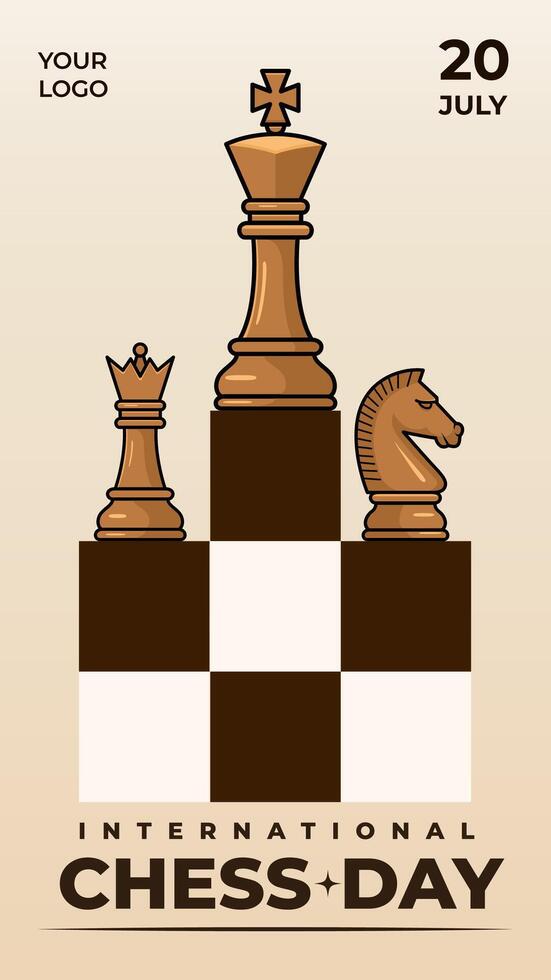 Vertical Illustration Celebrating International Chess Day with Chess Pieces vector