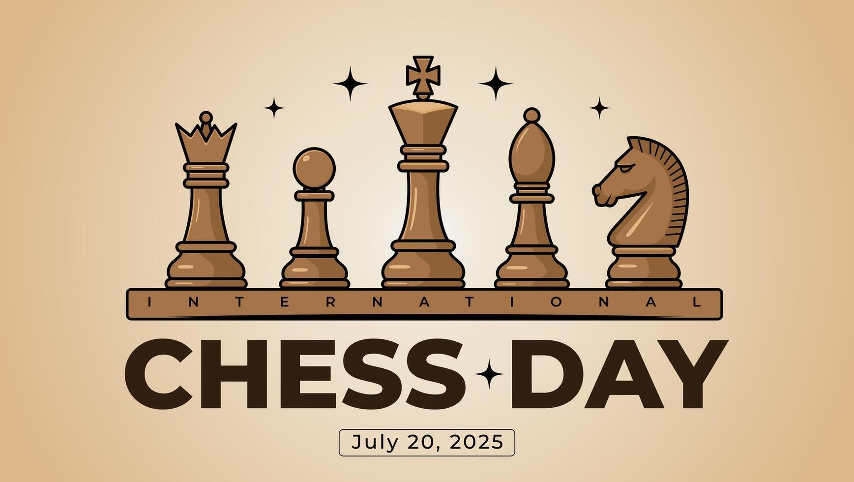 International Chess Day Celebration Graphic Featuring Chess Pieces and Event Date vector