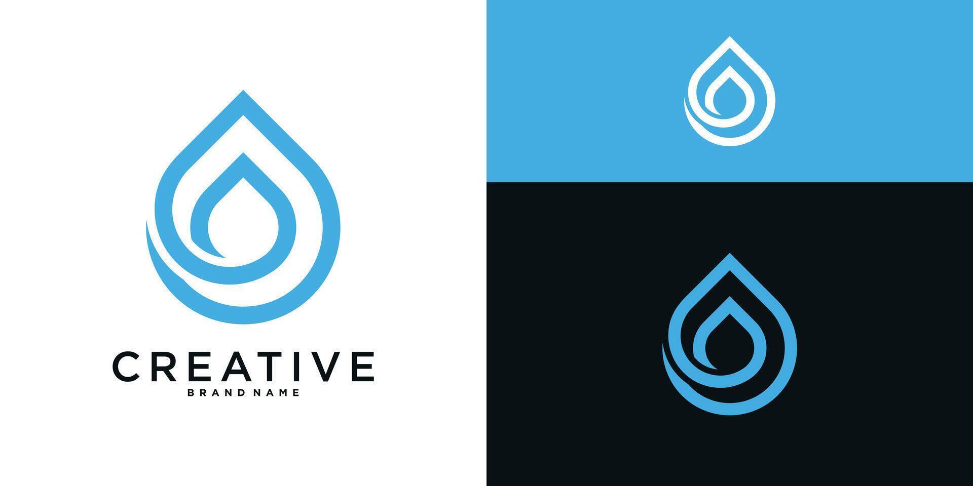 Water drop logo design with linear style. Aqua blue droplet lines. Premium vector