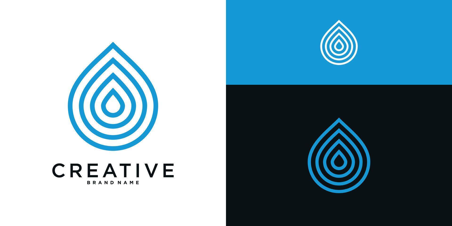 Water drop logo design with linear style. Aqua blue droplet lines vector