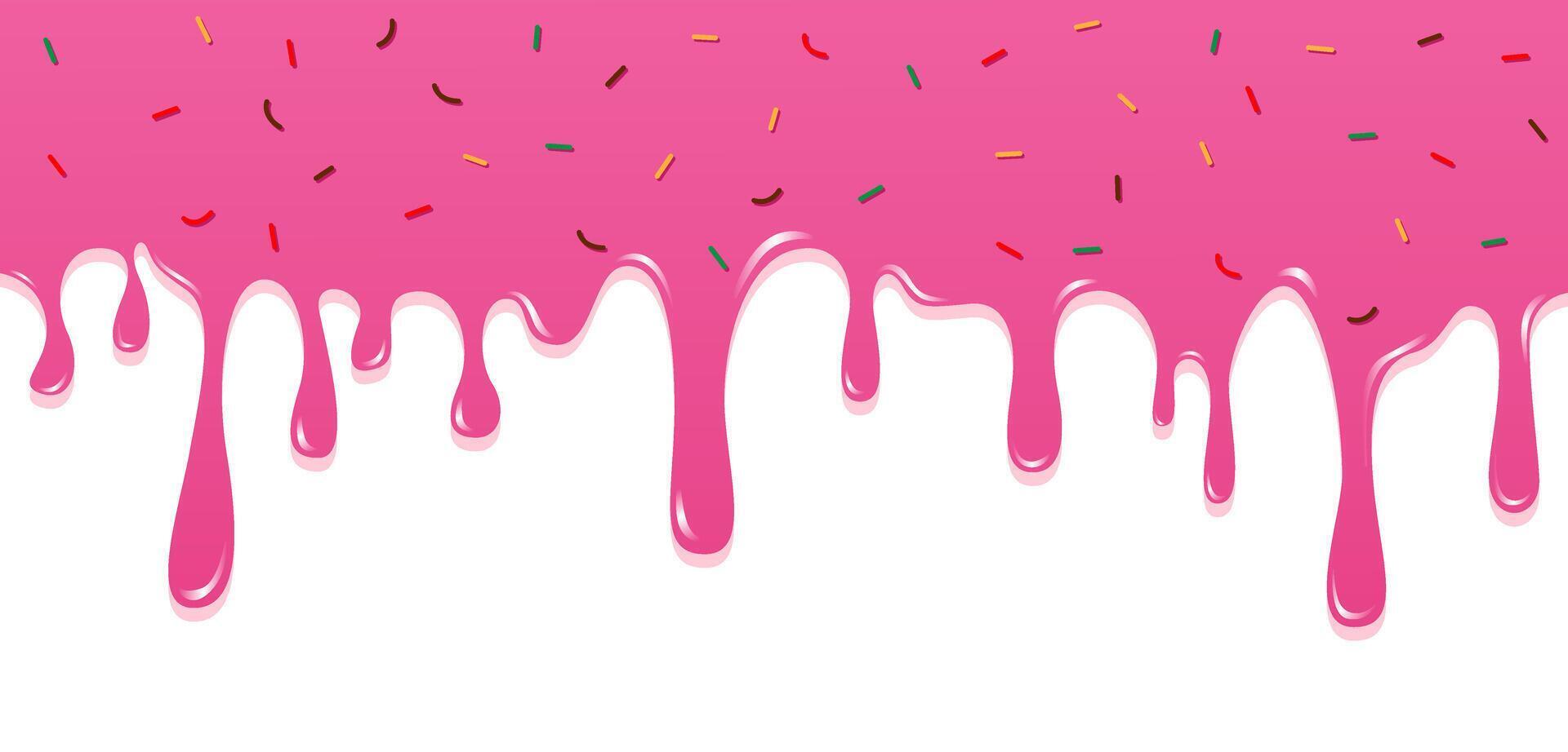 Bright and fun candy-style background featuring a pink drip icing effect with multicolor toppings. Ideal for dessert branding, sweet-themed content, and cartoon-inspired graphics vector