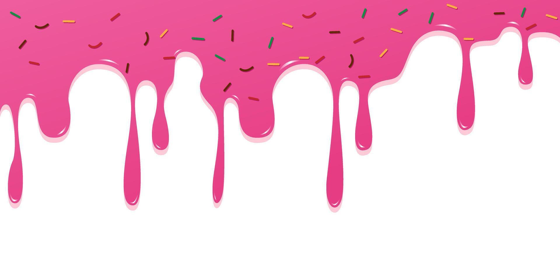 A playful cartoon frosting design with bright pink icing dripping and colorful candy sprinkles on a clean white background. Great for bakery ads, party themes, and dessert graphics vector