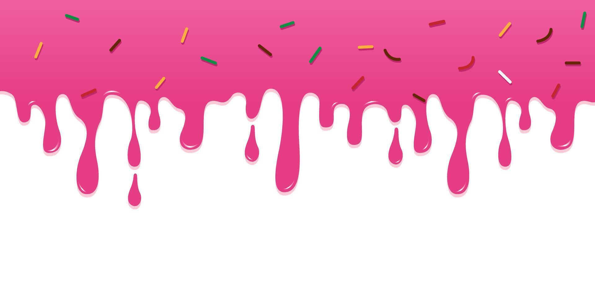Cute flat-style of pink melting glaze with colorful sprinkles. Perfect for food-themed designs, packaging, and birthday party invitations for kids or sweet lovers vector