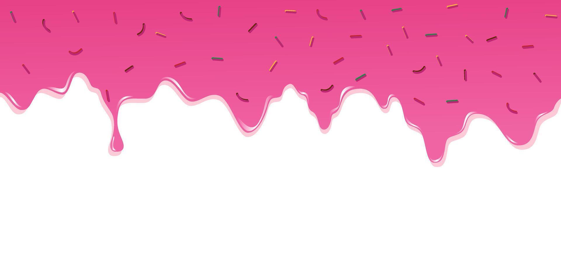 Decorative background showing pink creamy border dripping with festive sprinkles. Perfect for party graphics, cake shops, or playful food banners vector