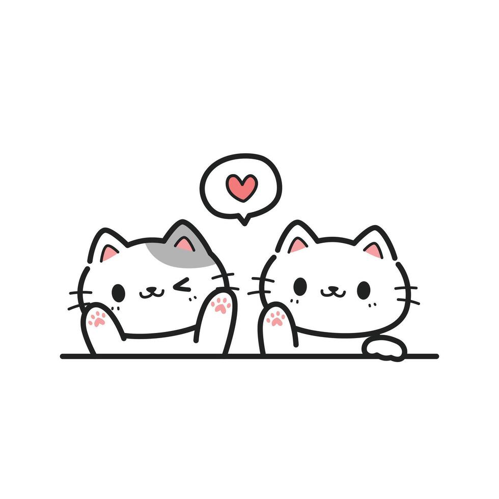 Greeting card with cute cat waving paw cartoon hand drawn on white, Cute baby shower card with cats for kids vector