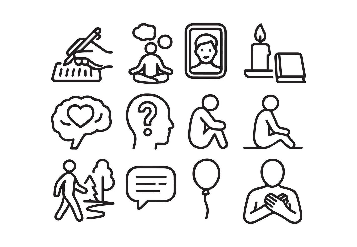 Icons Depicting Mental Health Wellness and Emotional Support Services vector