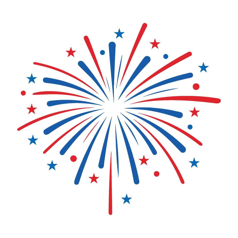 Red Blue Fireworks Burst Stars Celebration Design Graphic Illustration Patriotic Theme Ataullah vector