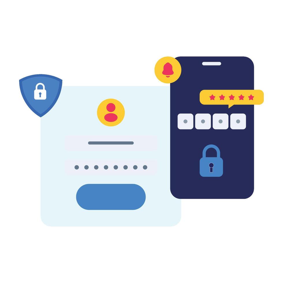 Mobile Phone Login Screen Security App Interface Design Blue Yellow Red Icons Password Input vector