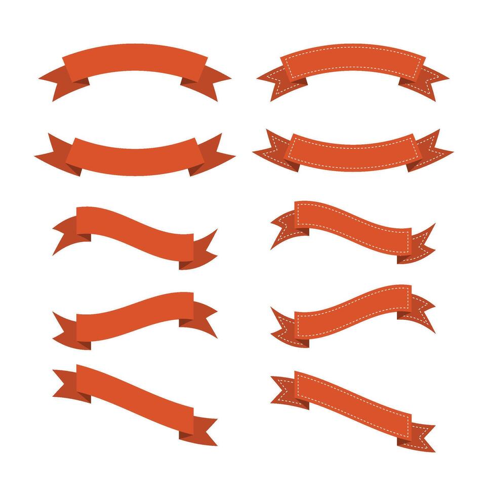 Ten Orange Ribbon Banners Various Styles Flat Design Elements Set vector