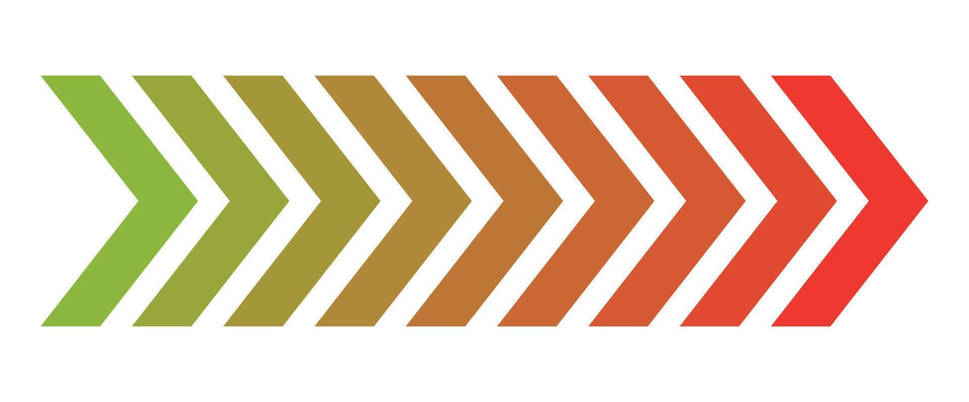 Nine Chevron Arrows Gradient Green to Red Color Transition Abstract Design olive vector
