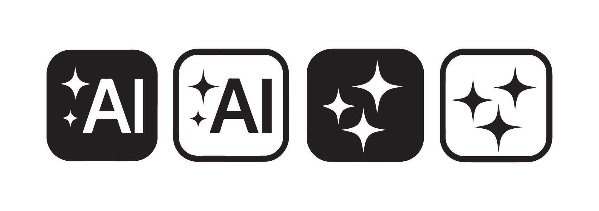 Black and White A I Icons with Sparkling Stars Rounded Square Frames Digital Asset vector