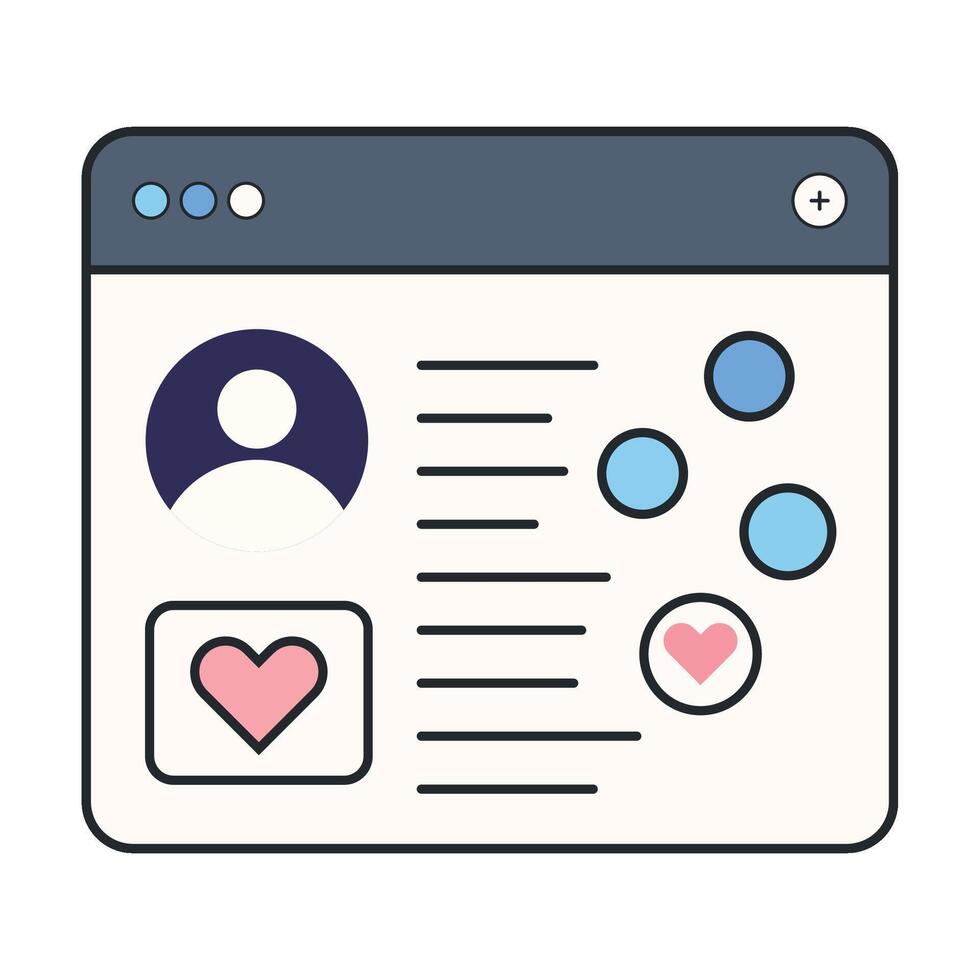 Website Interface Design User Profile Page Pink Blue Hearts Icons vector