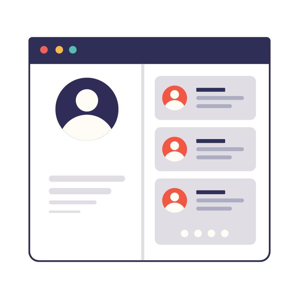 Webpage Interface Showing User Profile and Three Additional Profiles with Data vector