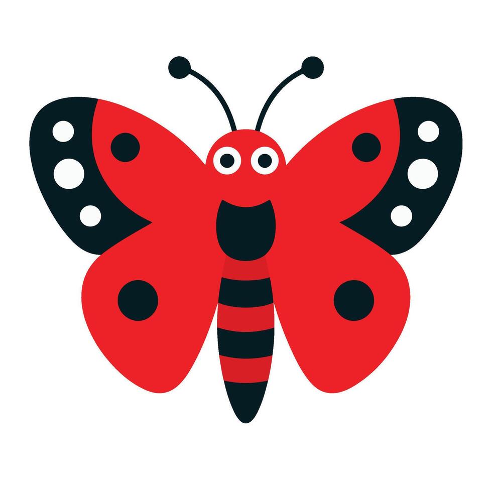 Happy Red Butterfly Cartoon Illustration Black Spots White Dots vector