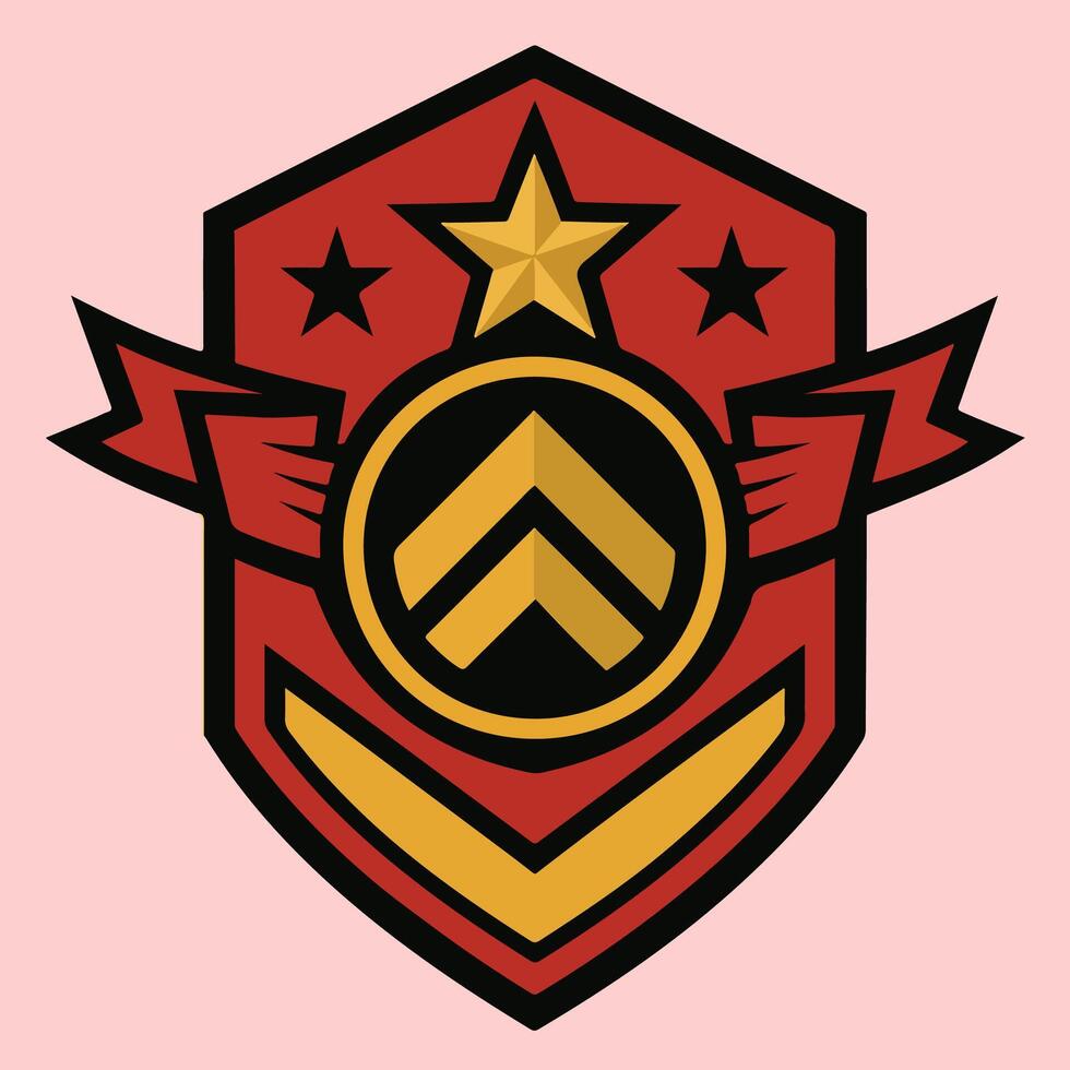 Red Gold Black Military Rank Chevron Insignia Badge Emblem Design vector