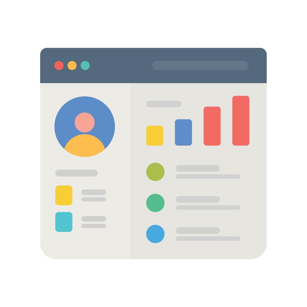 Flat Design User Profile Webpage Interface with Charts and Data Statistics dashboard vector