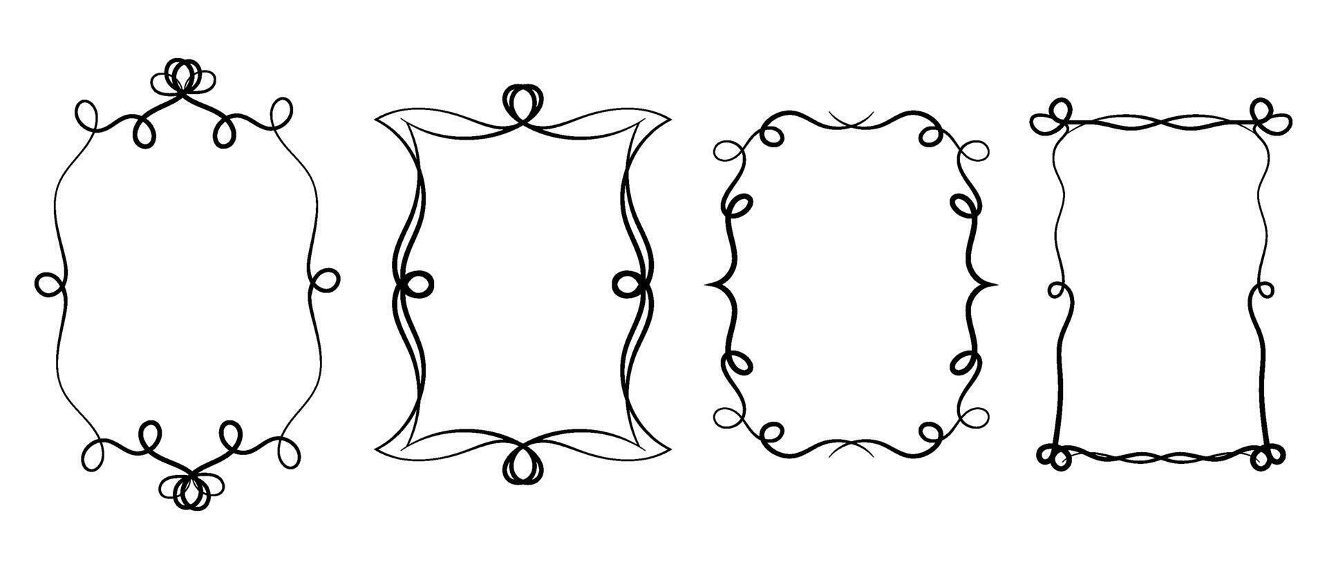 Set of decorative frames. Abstract black and white antique style frame. Hand drawn black outline borders isolated on white background. Simple doodle, element design. vector