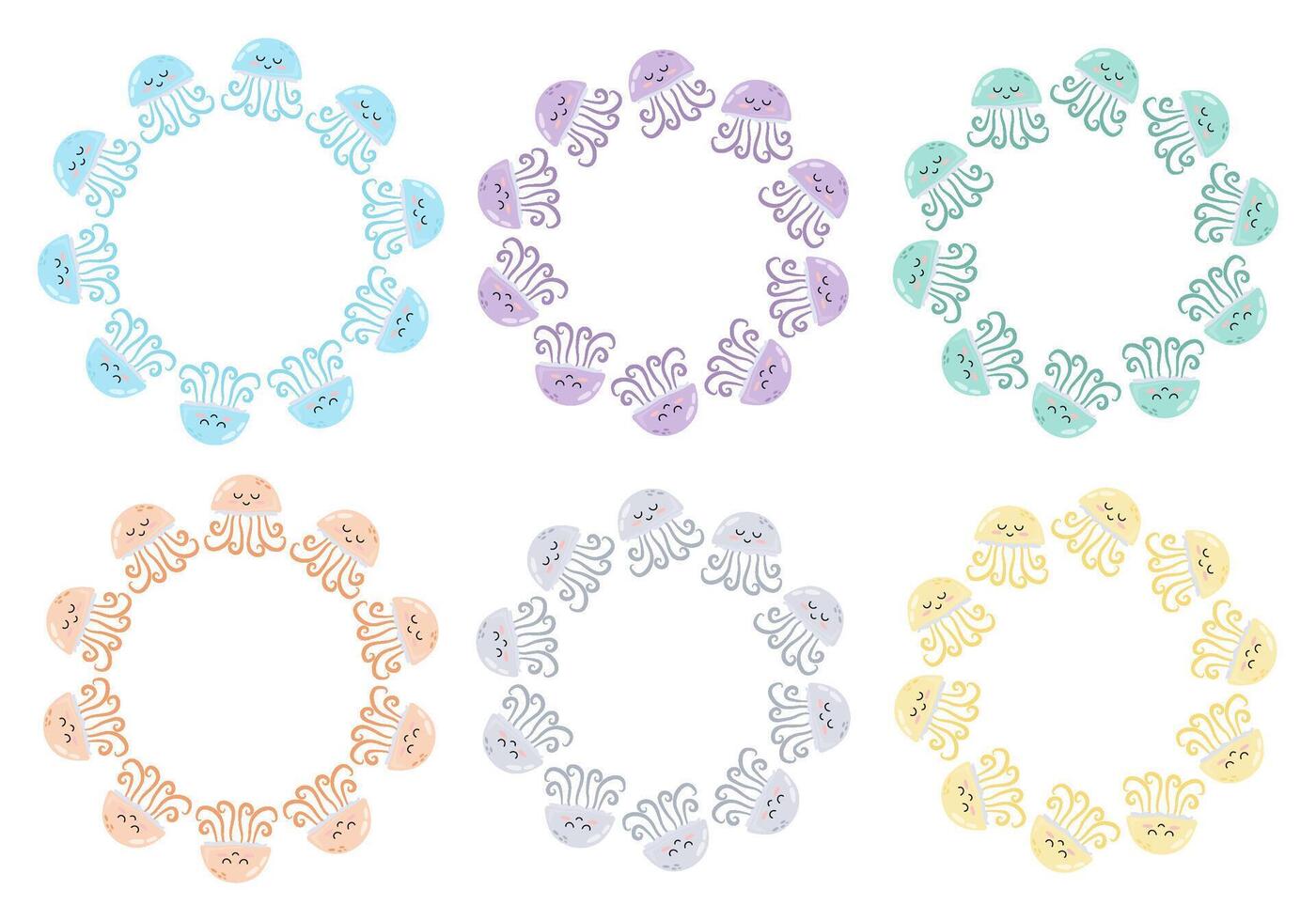Set summer frames with cute jellyfish. Space for text. For kids projects, greeting cards and ocean-themed designs. vector