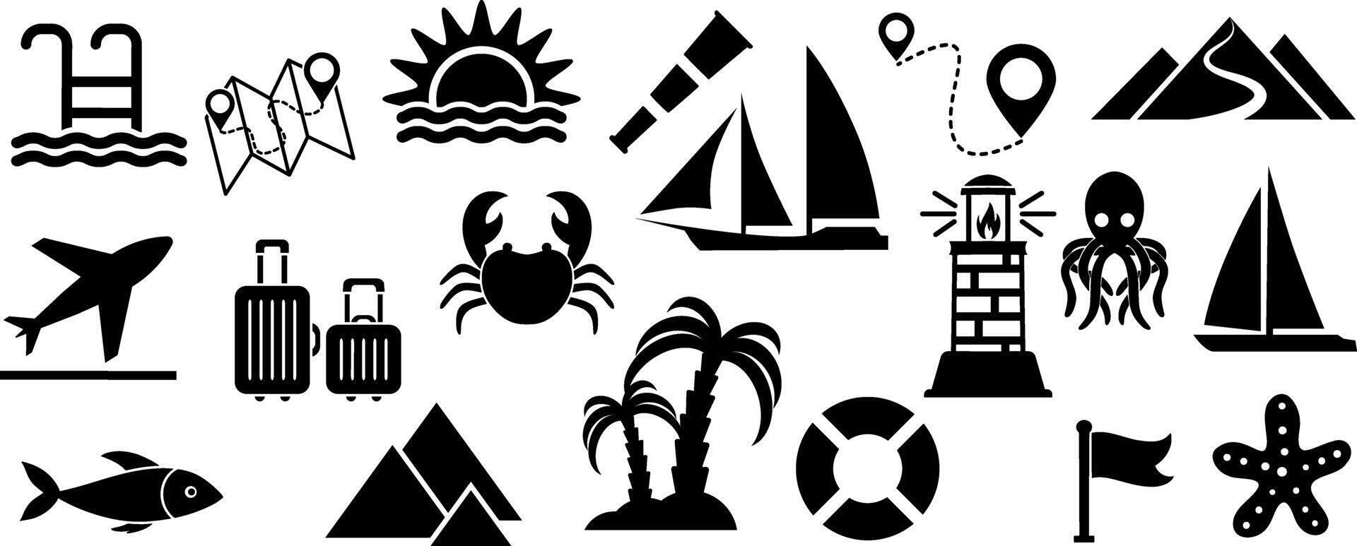 Doodle travel set clipart isolated. Hand drawn stencil art collection vector