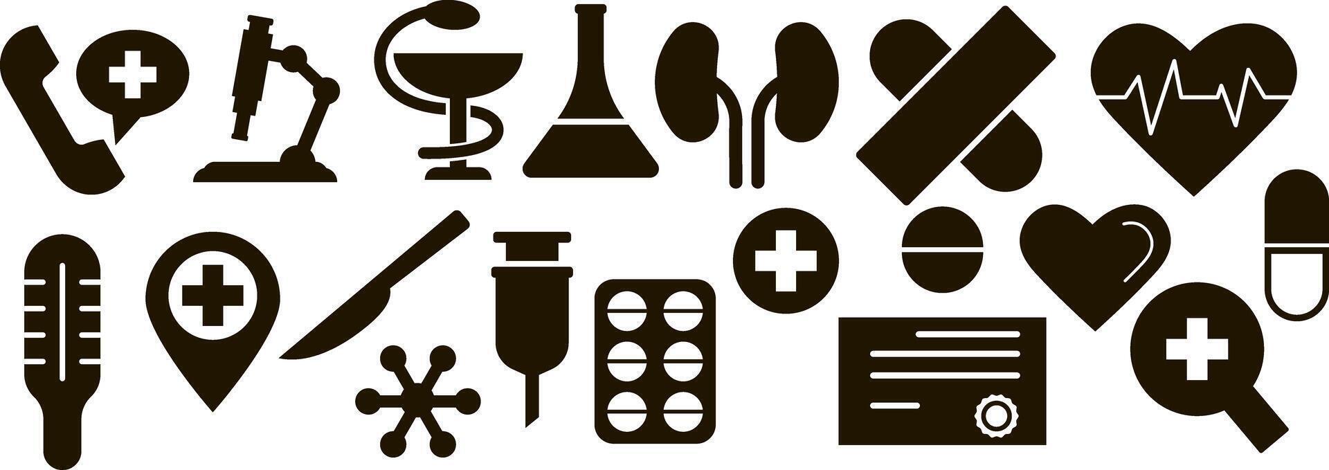 Stencil medicine set icon isolated. Black clipart vector