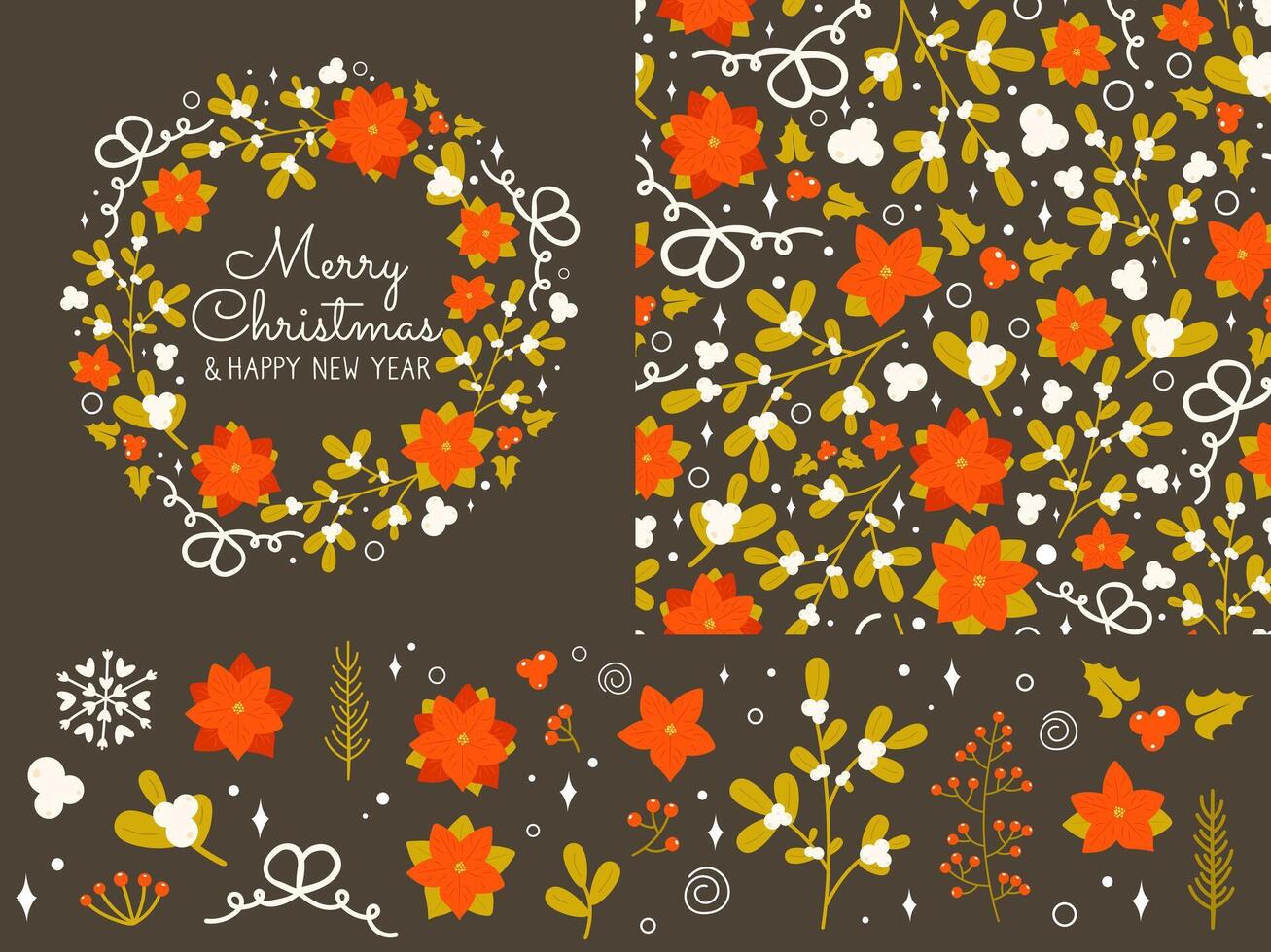 Christmas floral design with festive elements vector
