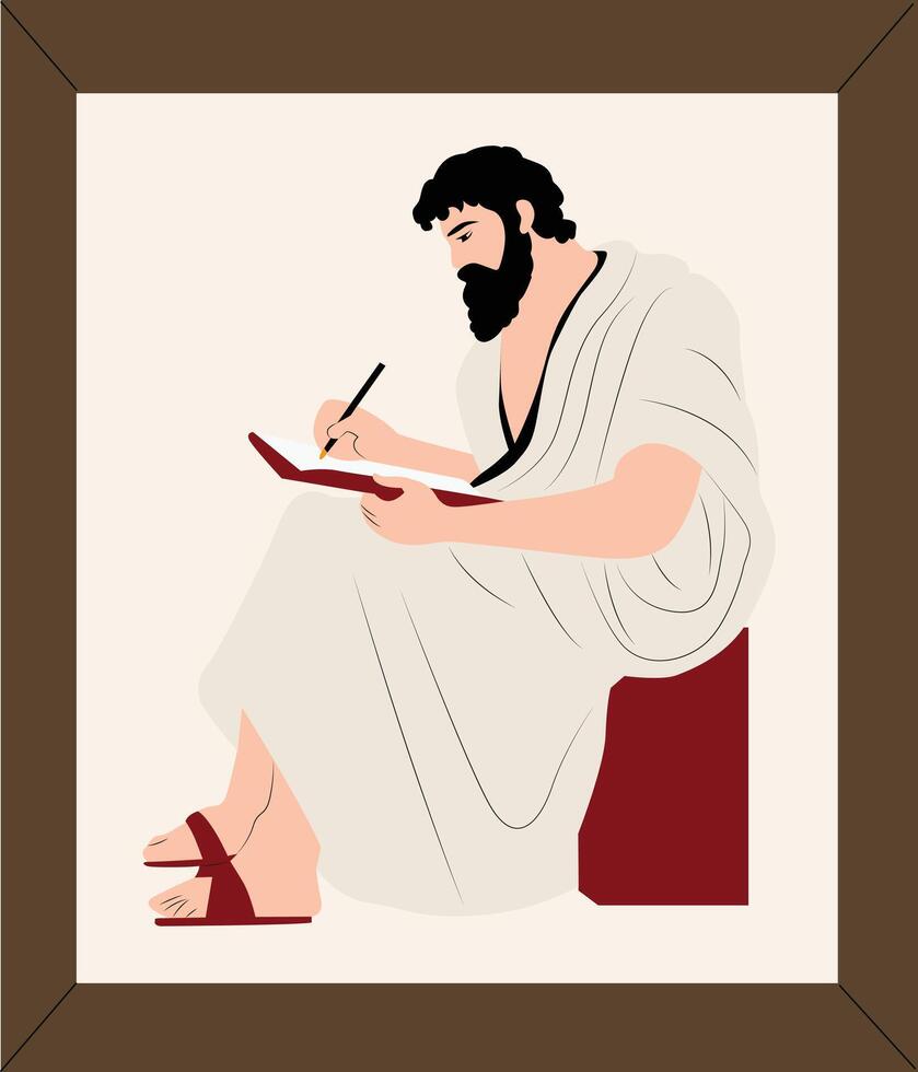 man in a robe writing on a piece of paper vector
